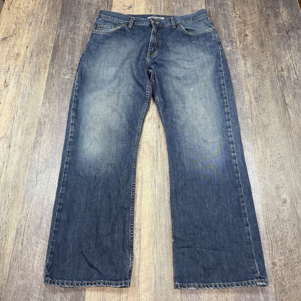 Mavi Matt Jeans 36x30 Bootcut Low Rise Denim Blue Faded Distressed Mens Zip Fly